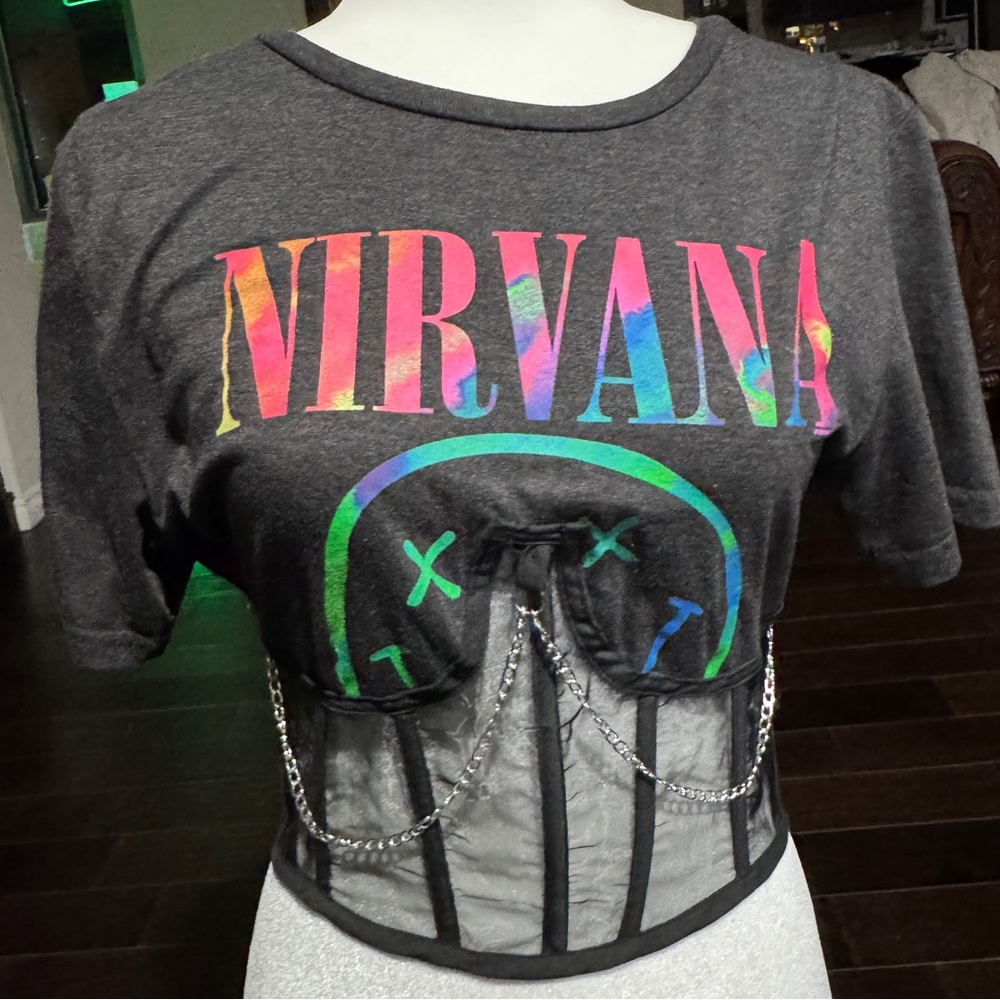nwt upcycled vintage NIRVANA smiley corset tshirt Graphic Crop Top i.am.koko new